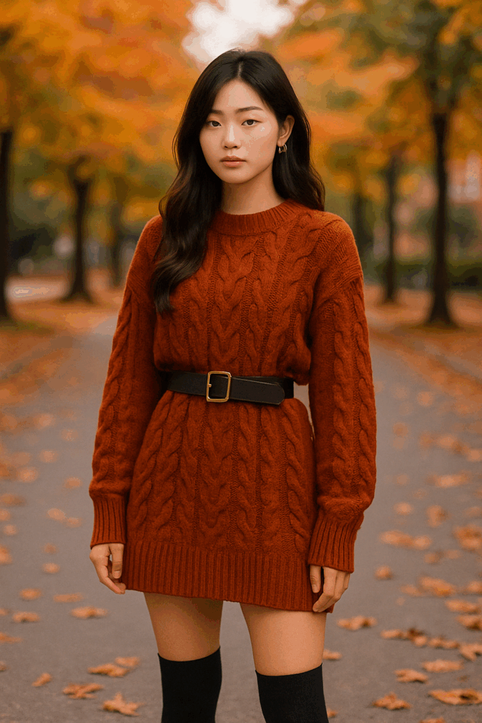 Kpop idol fall oversized sweater outfit