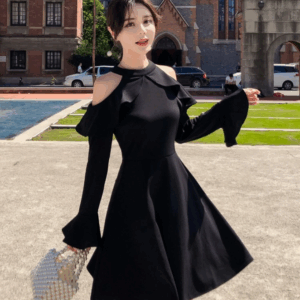 Black Cold Shoulder Kpop Fashion Women Dress