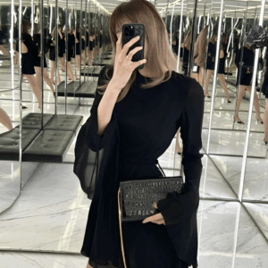 Black Flared Long Sleeve Kpop Fashion Women Dress