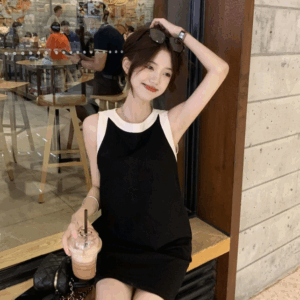 Black Minimalist Trapeze Kpop Fashion Women Dress