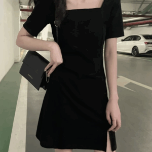 Black Square Neck Kpop Fashion Women Dress