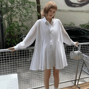 White Flared Shirt Kpop Fashion Women Dress