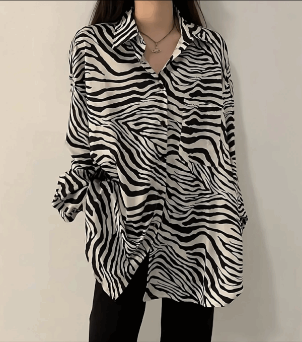 Kpop Fashion Women Black And White Zebra Shirt Dress