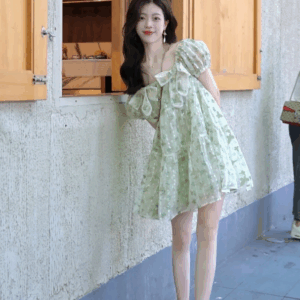 Green Butterfly Bow Kpop Fashion Women Dress