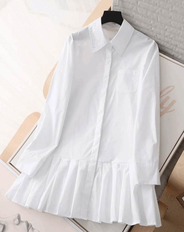 Kpop Fashion Women White Shirt Dress